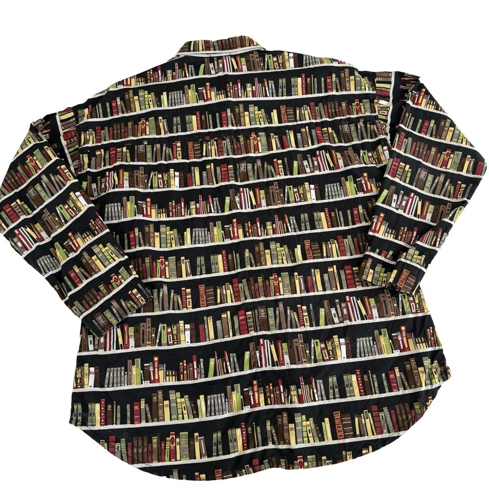 Vtg Signals Women's XL Bookshelf Books Long Sleeve Button Shirt Library Teacher - Picture 2 of 11